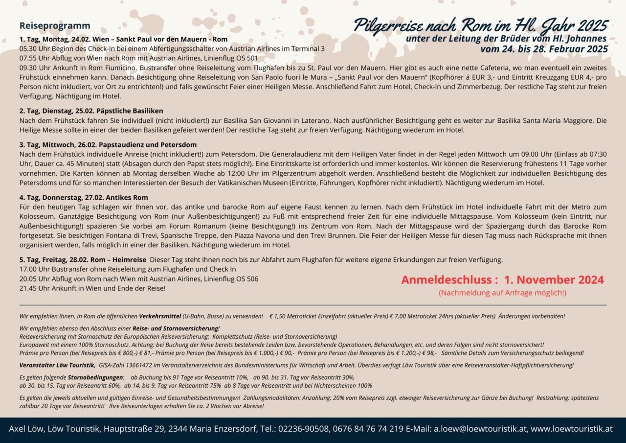  Pilgerreise nach Rom im Hl. Jahr 2025 - St. Johannesgemeinschaft 